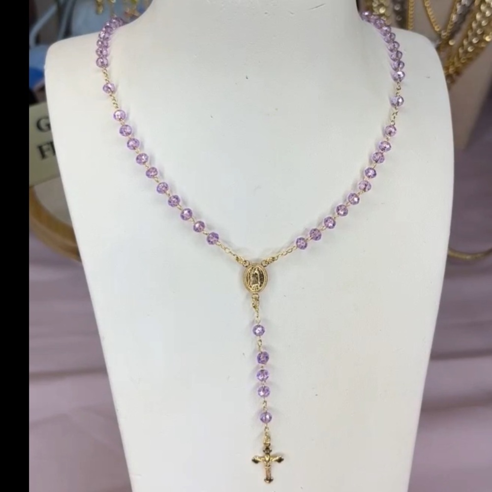18k gold filled Elegant Purple Beaded Rosary with Gold Accents
